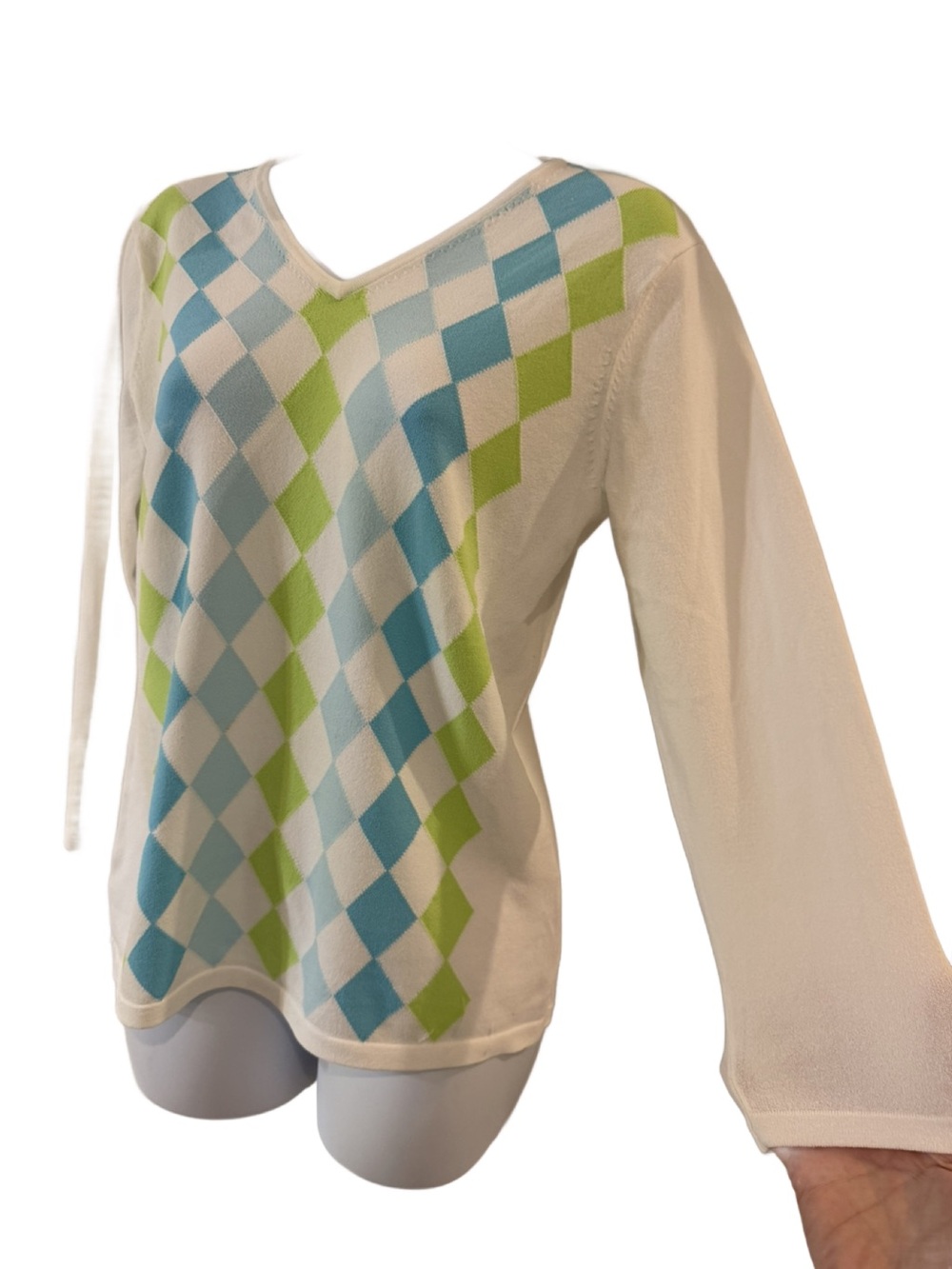 Lightweight V Neck Argyle Sweater